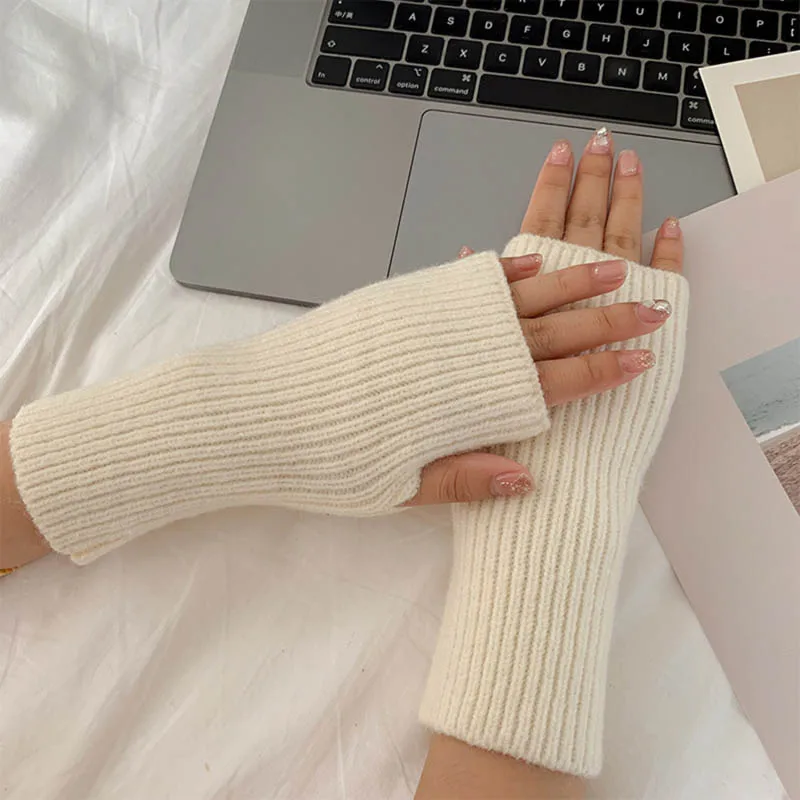 

Korea New Half-finger Gloves Ladies Autumn And Winter Wool Warmth Fingerless Students Touch Screen Thick Knitted Wristband