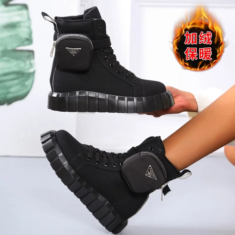 36-43 Autumn New Low-heeled Thick-soled Sneakers Women's Ankle Boots Wedge Heel Winter Plus Velvet Warm Small Bag Snow Boots
