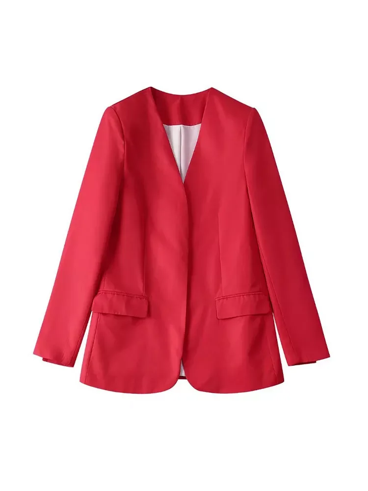 

Женский приталенный Блейзер без лацканов, винтажный пиджак с длинным рукавом и карманами, шикарная верхняя одежда, лето 2022