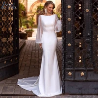 stain boat neck hy109 elegant floor length long sleeves wedding dress 2022 for women lace simple bridal gowns vestidos de novia