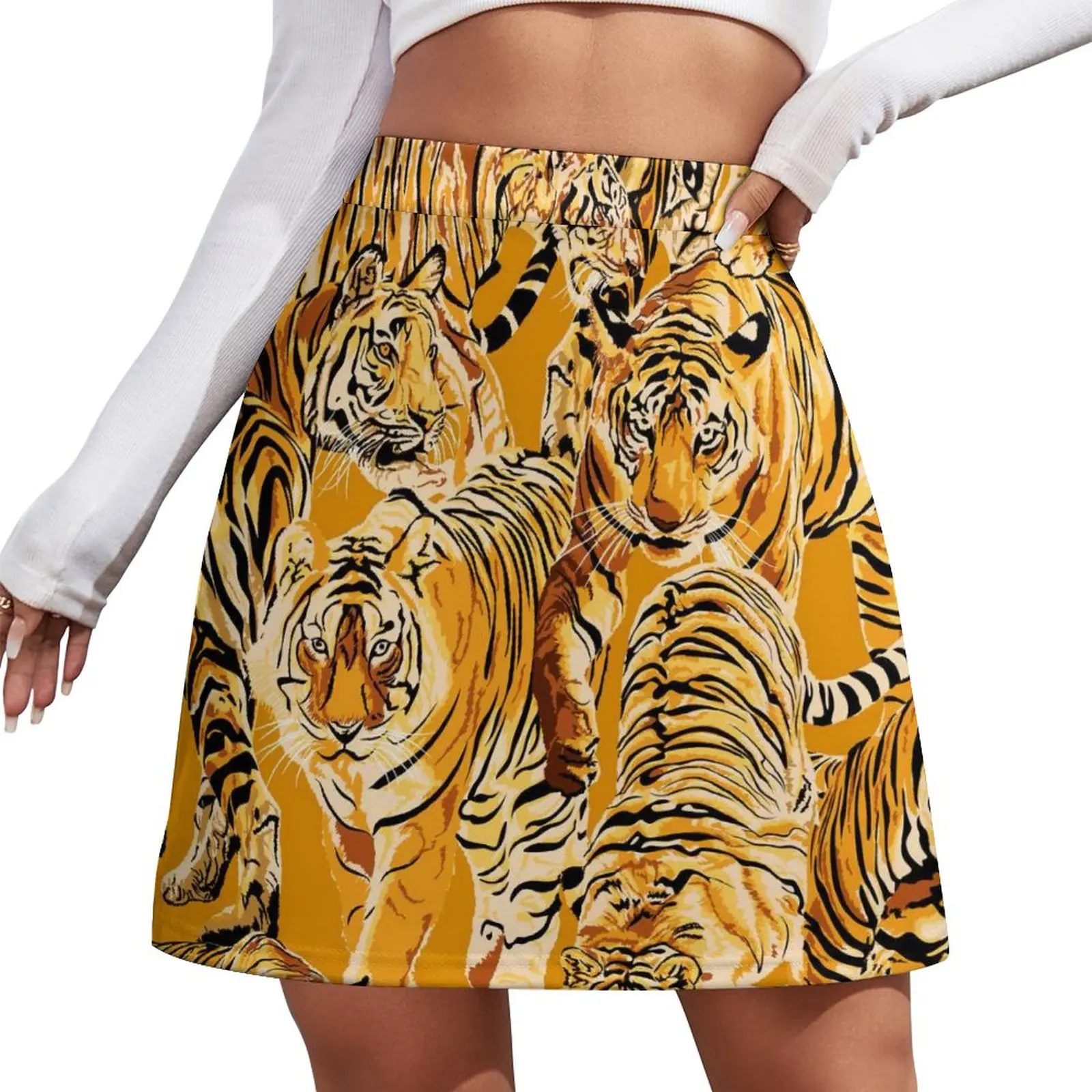 

Many Tigers Skirt Women Wild Animals Pattern Vintage Mini Skirts Summer Harajuku High Waist Custom Oversized Casual A-line Skirt
