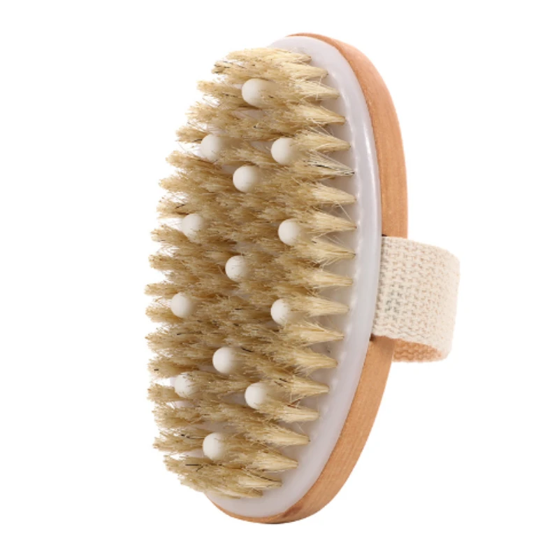 

1 шт., щетка для душа, ручная портативная деревянная щетка с щетиной, отшелушивающий массаж, мягкая спа-щетка, массажер для душа