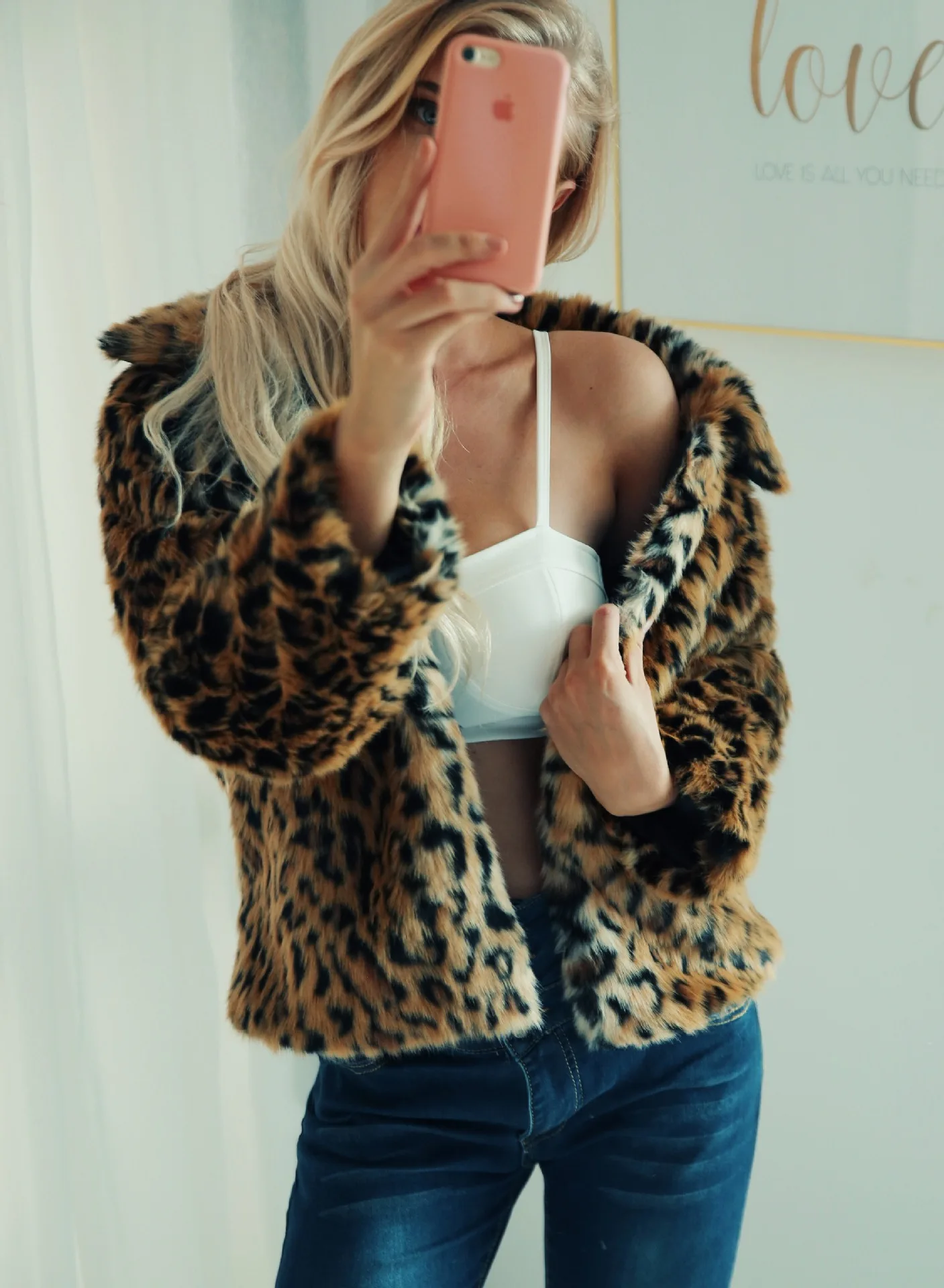 Women's Fur Jacket Fashion Leopard Print Imitation Fur Turn-down Collar Coat Female Autumn and Winter Plush Faux Fur Coat