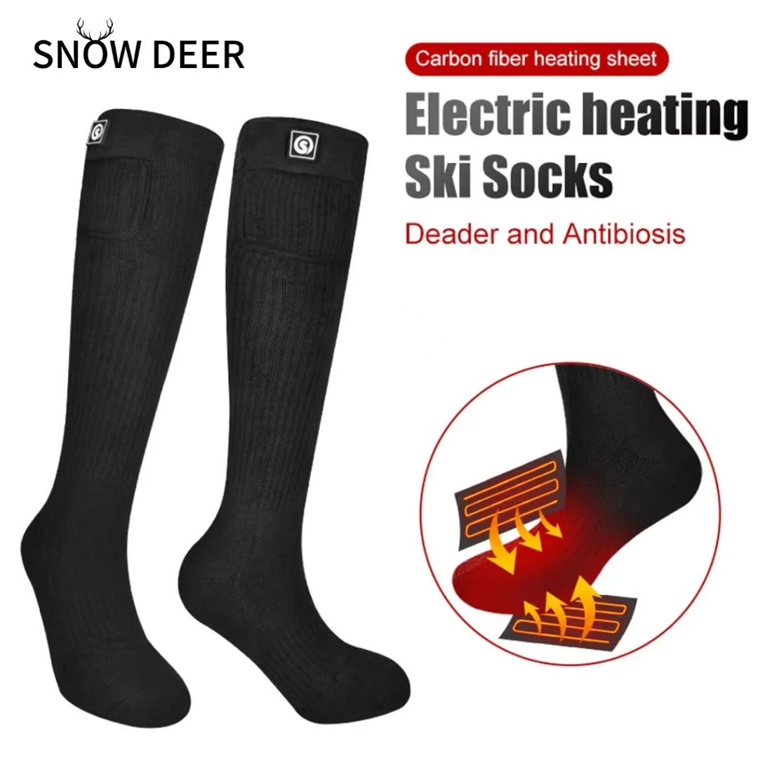 SNOW DEER Winter Women Heated Socks Rechargeable Battery Electric Heated Skiing Sock Snowboard Cycling Sports Heating Socks Men