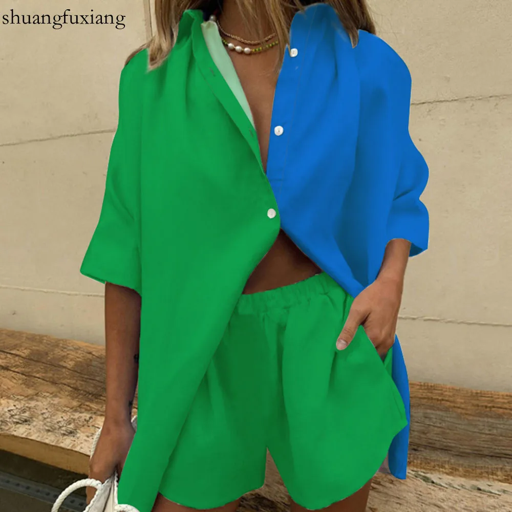 Повседневные лоскутные комплекты из двух предметов Женские наряды Летняя