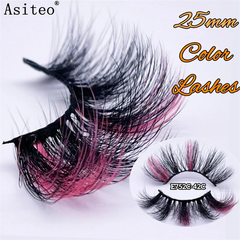 

Asiteo 1 Pair Colored Lashes Dramatic Wispy Natural 25mm Faux Mink Cruelty Free Fluffy Thick Purple Green Colorful Eyelashes