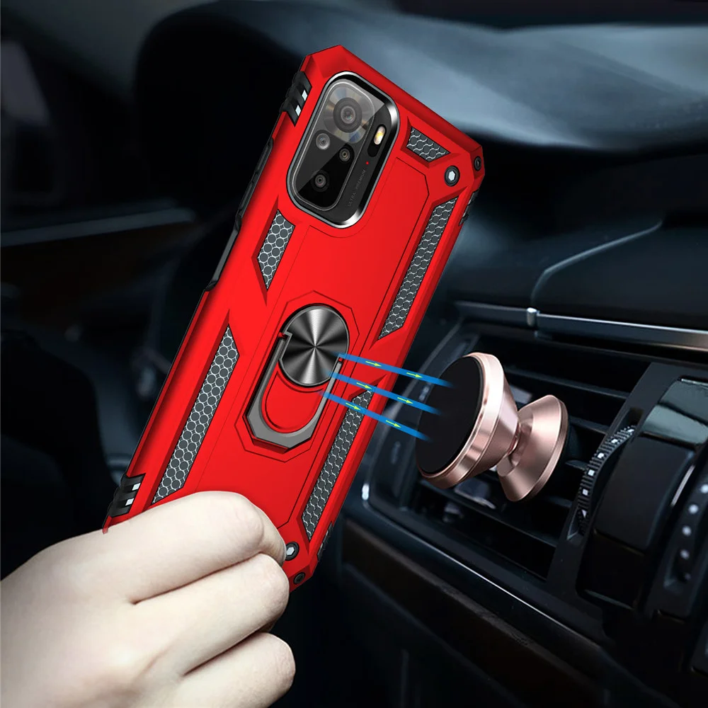

Xiaomi Redmi Note 10s Armor Rugged Car Magnetic Ring Holder Case For Xiaomi Redmi Note 10s 11 Pro Max Kickstand Protection Cover