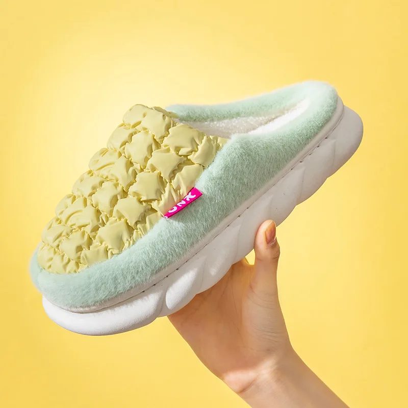 

Women Indoor Cotton Slippers Winter Warm Home Shoes Simple Bedroom Floor Slippers Cloud Platform Skin-Friendly Unisex Couple