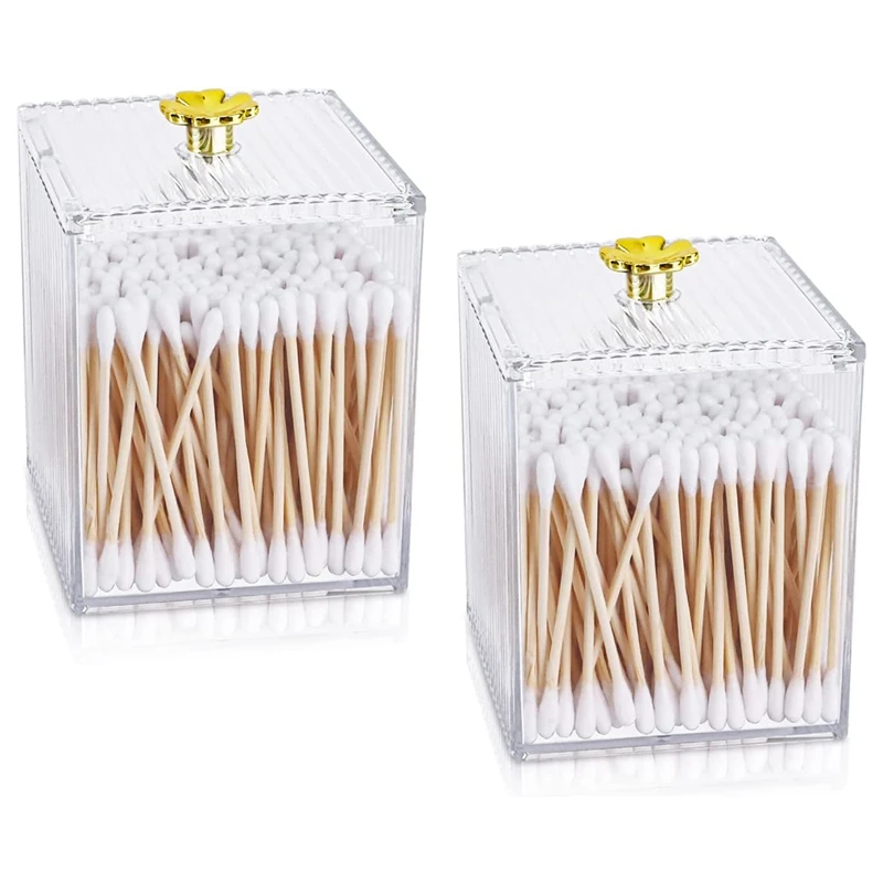 

Promotion! 2Pcs Cotton Ball Holder, Q-Tips Holder Clear Modern Bathroom Organizers, Apothecary Jars With Lids, For Cotton Ball