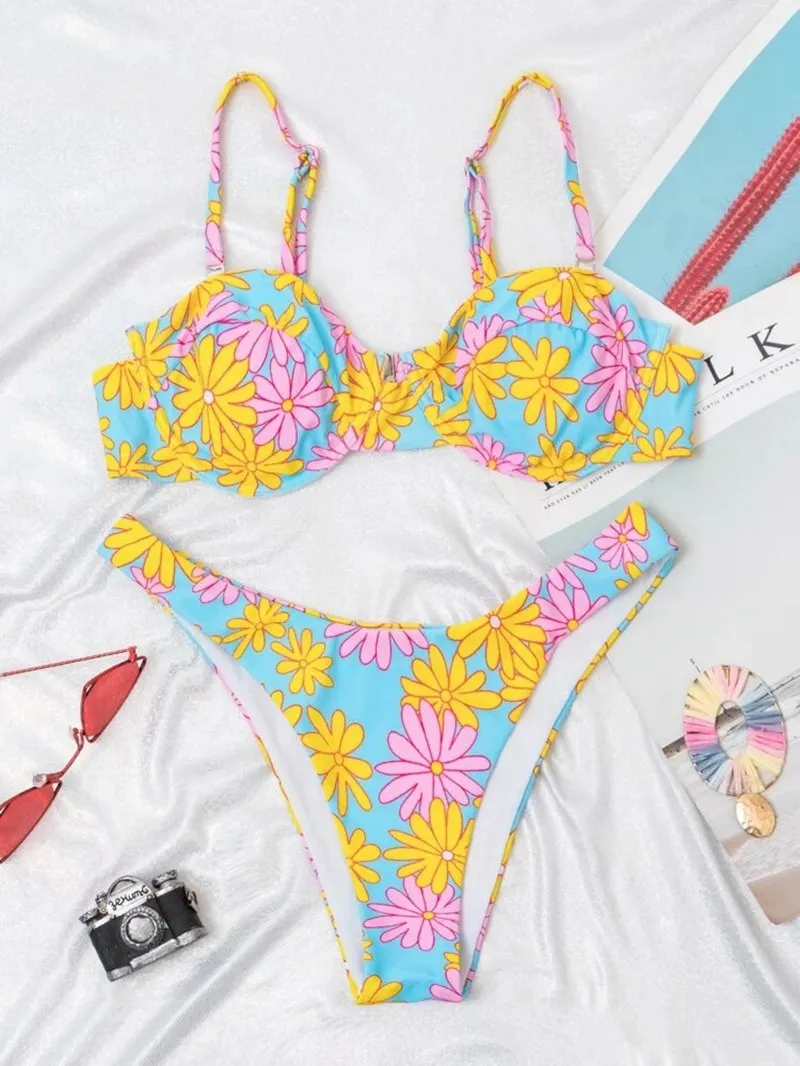 Женский купальный костюм с V-образным вырезом и эффектом пуш-ап | Женская одежда