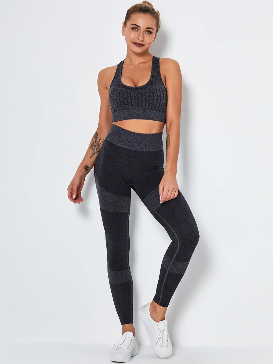Комплект Спортивный Женский бесшовный с высокой талией пуш-ап |