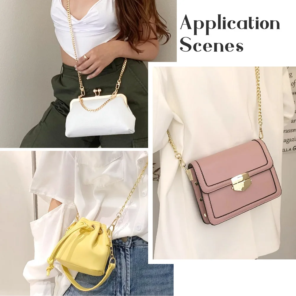 3pcs 1.2m Golden Alloy Curb Chain Bag Straps with 6pcs Alloy Spring Gate Rings Buckle Shoulder Strap Bag Replacement Accessories