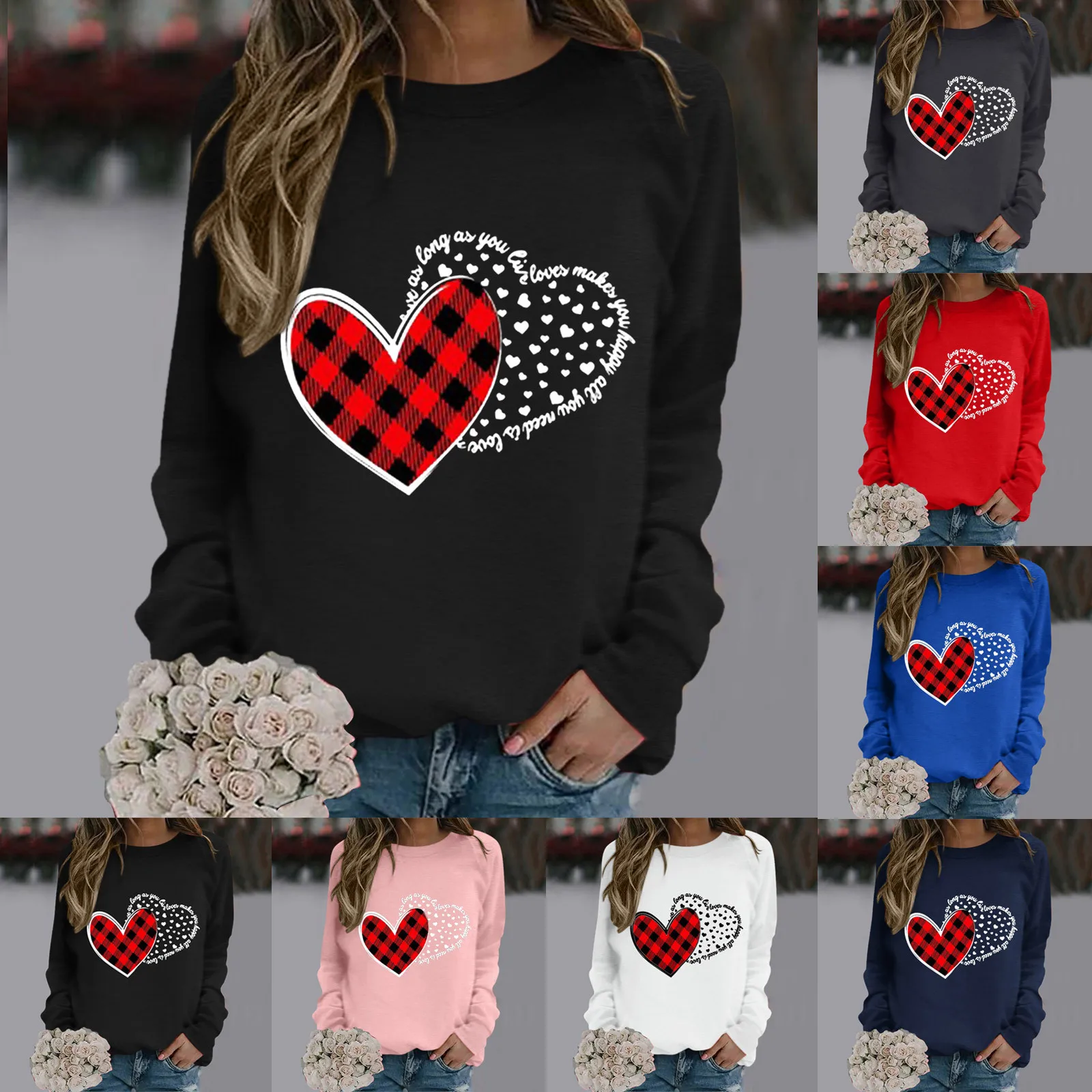 

Fleece Hoodie Women Women Cute Valentine's Graphic Sweatshirt Casual Round Neck Pullover Loose Shirt Women Sweater Jacket