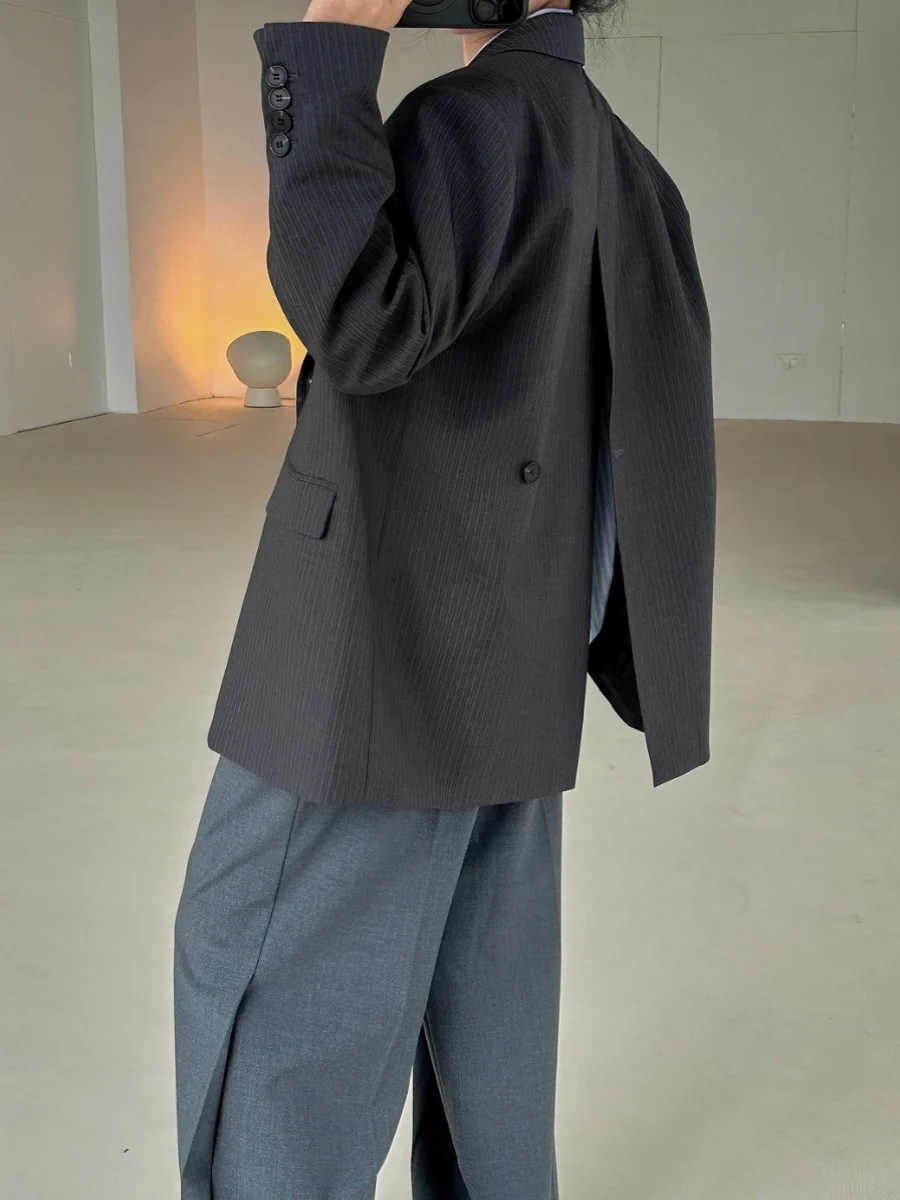 Manmans Old Money Sle с диагональной пряжкой в полоску осенний новый свободный костюм