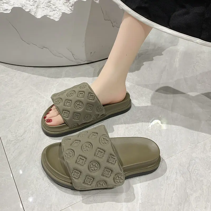 Летние женские тапочки вышитая платформа загородки Волшебная наклейка крупные