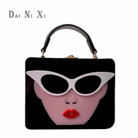 fashion girl glasses acrylic small tote bags my way letter box shoulder clutch black flap purse strap female messenger bags