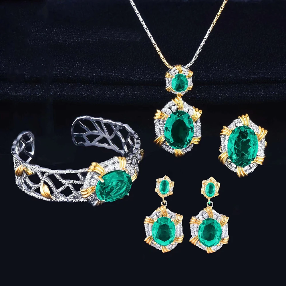 5Pcs Women Watch Luxury Full Diamond Elegant Quartz Watches For Ladies Retro Simulation Color Gemstone Party Jewelry Sets
