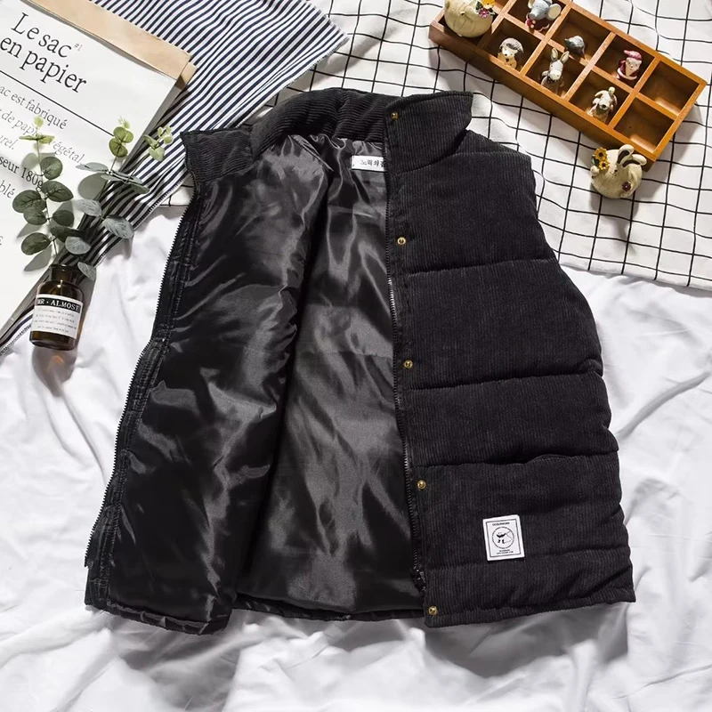 Coat Men Winter Parkas Sleeveless Vest High Quality Corduroy All-match Solid Color Cotton Jacket Tops