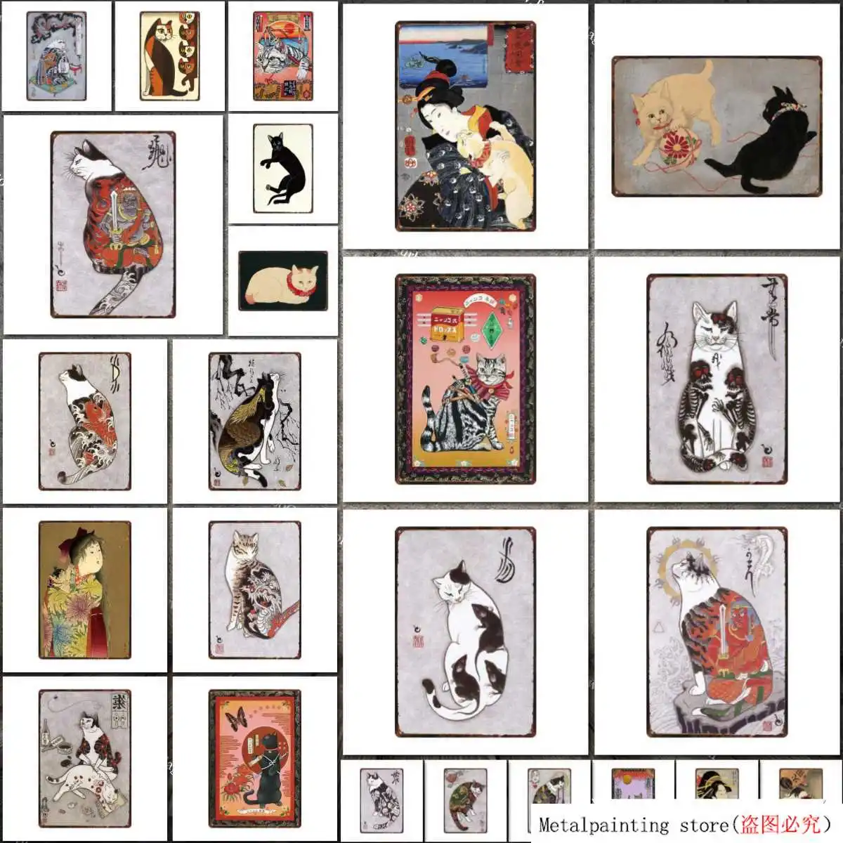 

Японский самурайский Кот брикет потертый шикарный жестяной знак табличка для домашних животных металлическая винтажная Настенная картина...