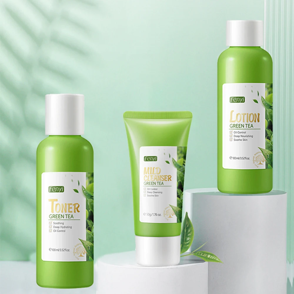 

Green Tea Serum Skin Care Kit Facial Moisturizer Lotion Toner Oil Control Face Cleanser Reduce Acne Korean Cosmetics Products