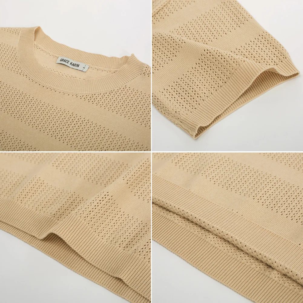 Женская футболка GK с вырезами Вязаная Летняя Повседневная дышащая рукавом 1/2 и