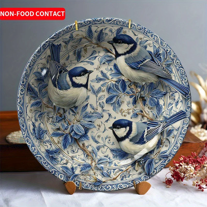

Декоративная Керамическая Тарелка С Синим Узором В Виде Листьев И Тремя Птицами, 1 Шт., Для Кухни И Столовой, Не Для Еды