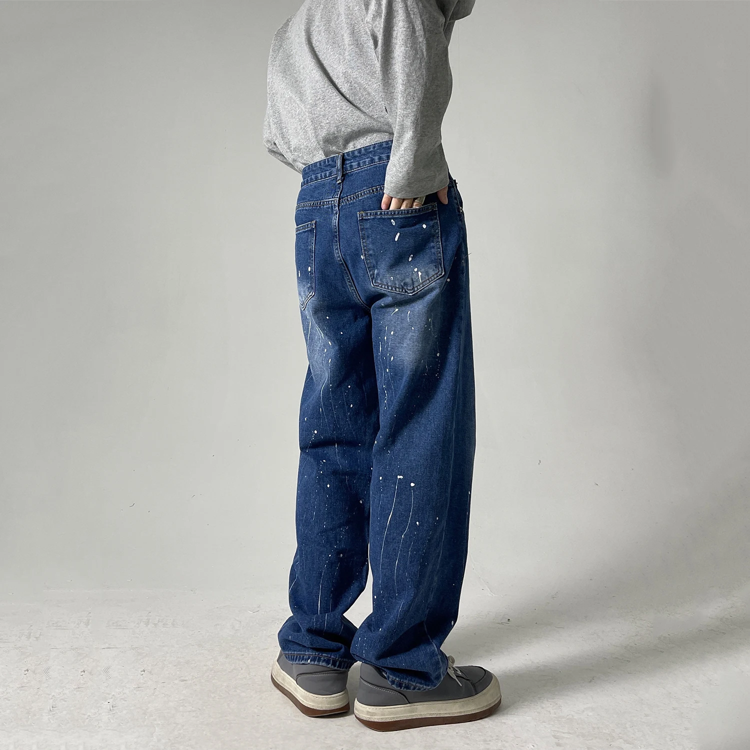 Korean Version of Jeans Men's Hand-painted Splashed Ink Painted Loose Trend Straight Trousers Men's Pants Street Men's Clothing