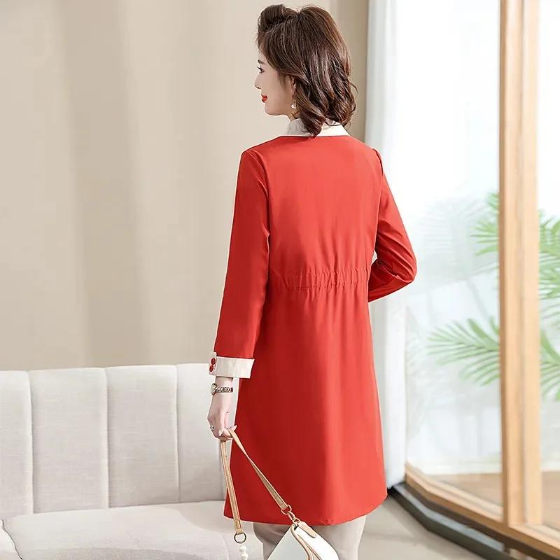 Spring Autumn New Jacket Women's Fashion POLO Windbreaker Large Size Coat Slim The Long Outwear Waist-Closed Ladies Overcoat Top