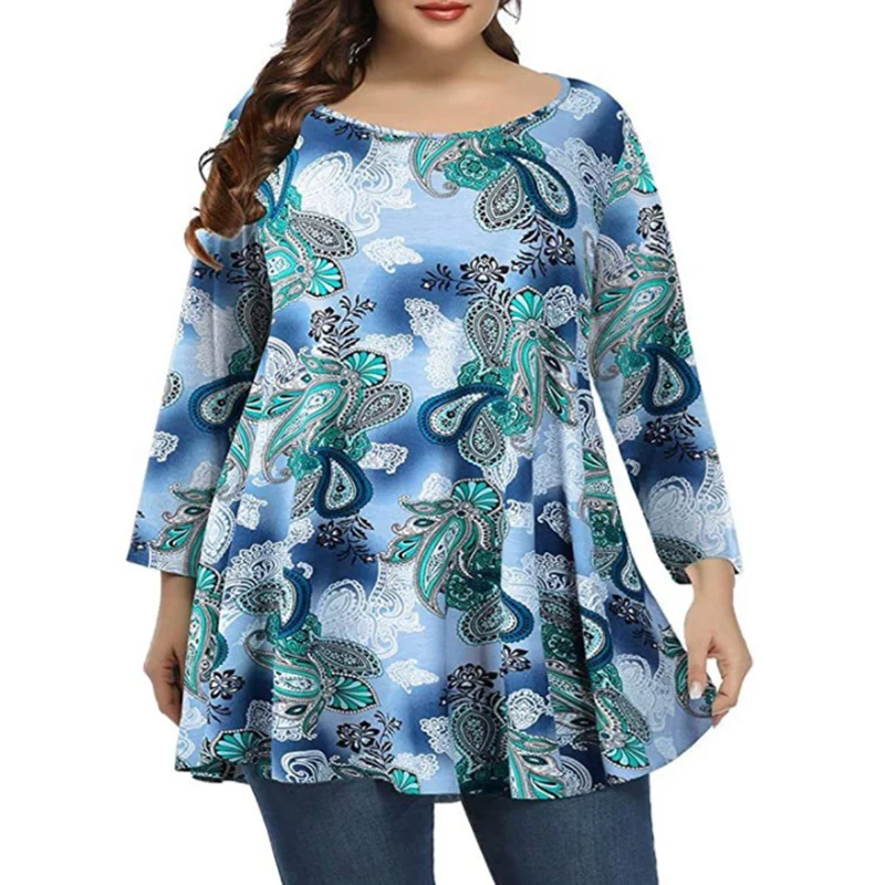 

Plus Size T-shirt Woman Spring Autumn Long Sleeve Leopard Print Vintage Blouse Long Loose Oversized Ladies Tops Woman Clothes
