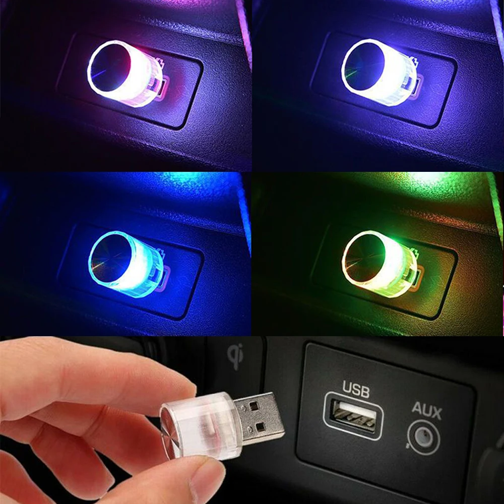 

Car Mini USB RGB Neon LED Atmosphere Lights Decorative Lamp Ambient Automotive Portable Plug Play Auto Interior Accessories