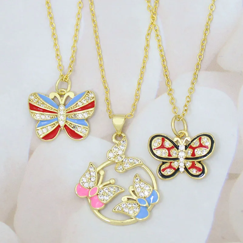 

Classic Candy Color Butterfly Necklace Jewelry for Women CZ Zircon Exquisite Clavicle Chain Ladies Accessories collar mariposa