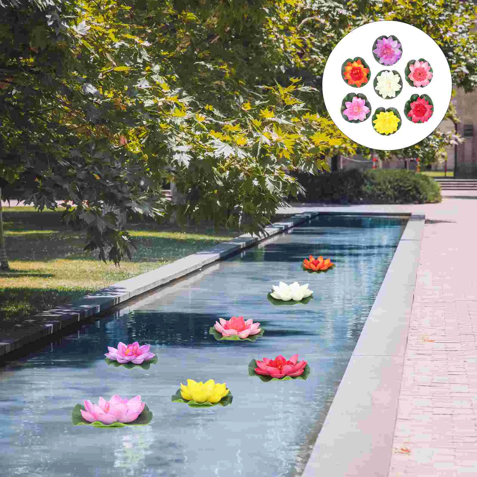 

7Pcs 10cm Artificial Floating Flowers Realistic Water Pads EVA Flower Pond Garden Water Decoration ( Colorful )