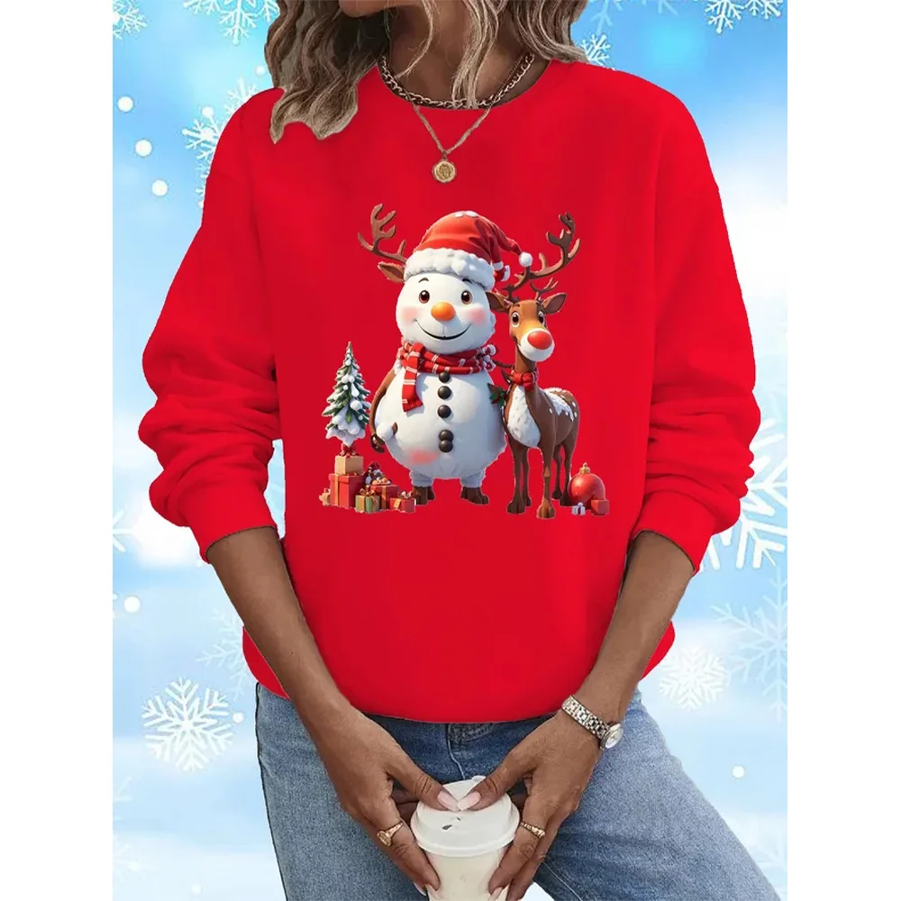 

Свитшот женский с длинным рукавом, Рождественский топ с 3D-принтом снеговика, Модный пуловер с круглым вырезом, праздничная одежда, осень