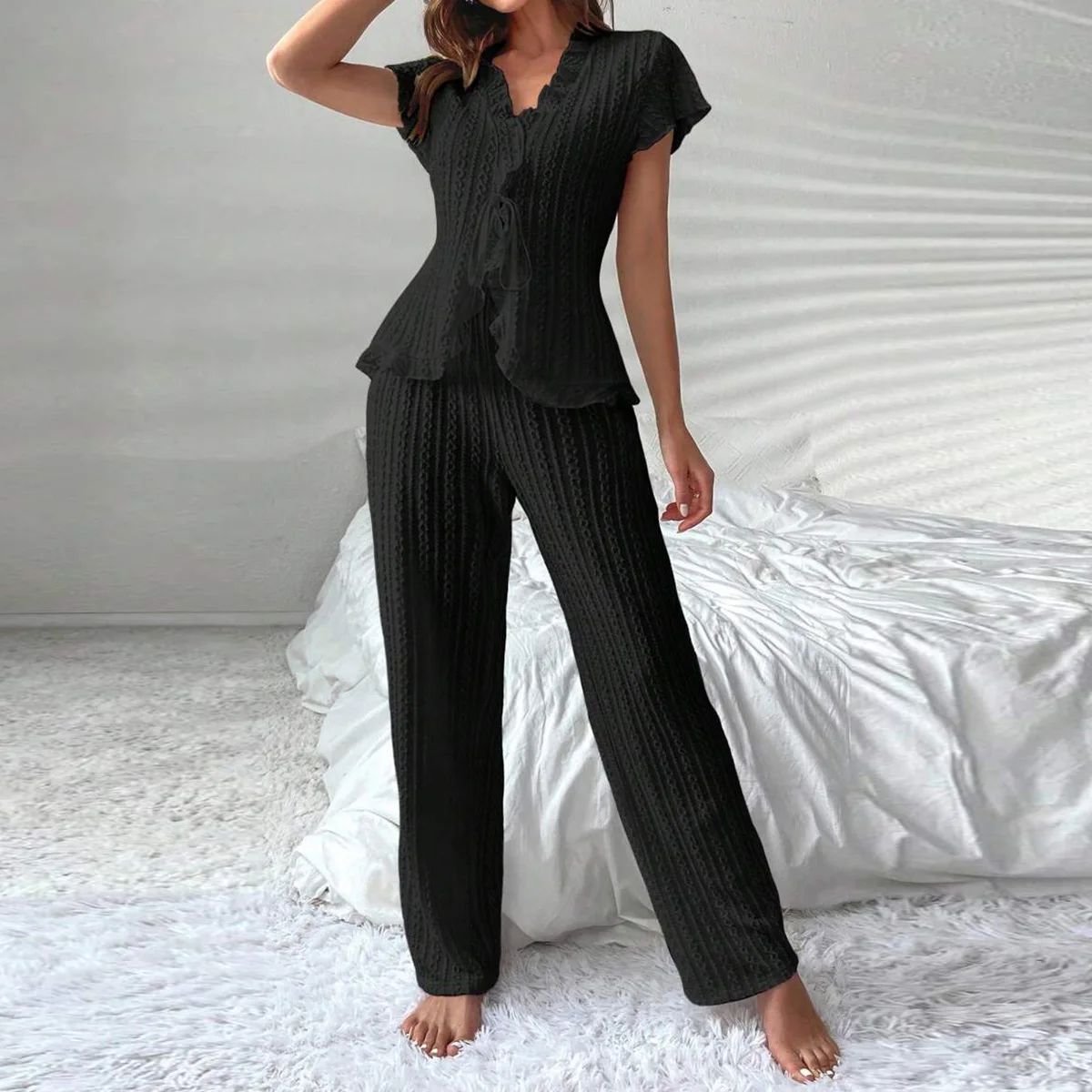 Комплекты из двух предметов женские пижамы брюки с короткими рукавами