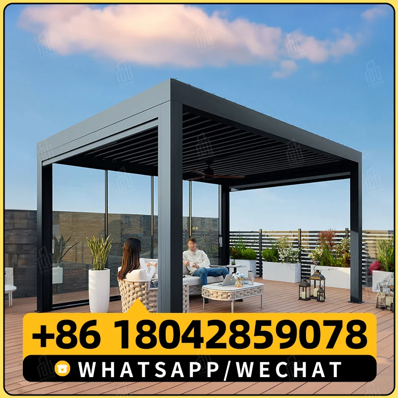 SUNC RGB Light Современная биоклиматическая беседка из беседки с жалюзи стеклянная