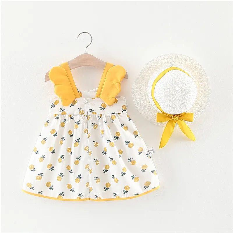 

744 Children's Clothing Summer New Line Girls' Strawberry Princess Dress with Hat Beach Skirt