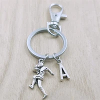 rugby football player keyring letter car key chain ring lobster clasp initial charm women jewelry accessories pendant round
