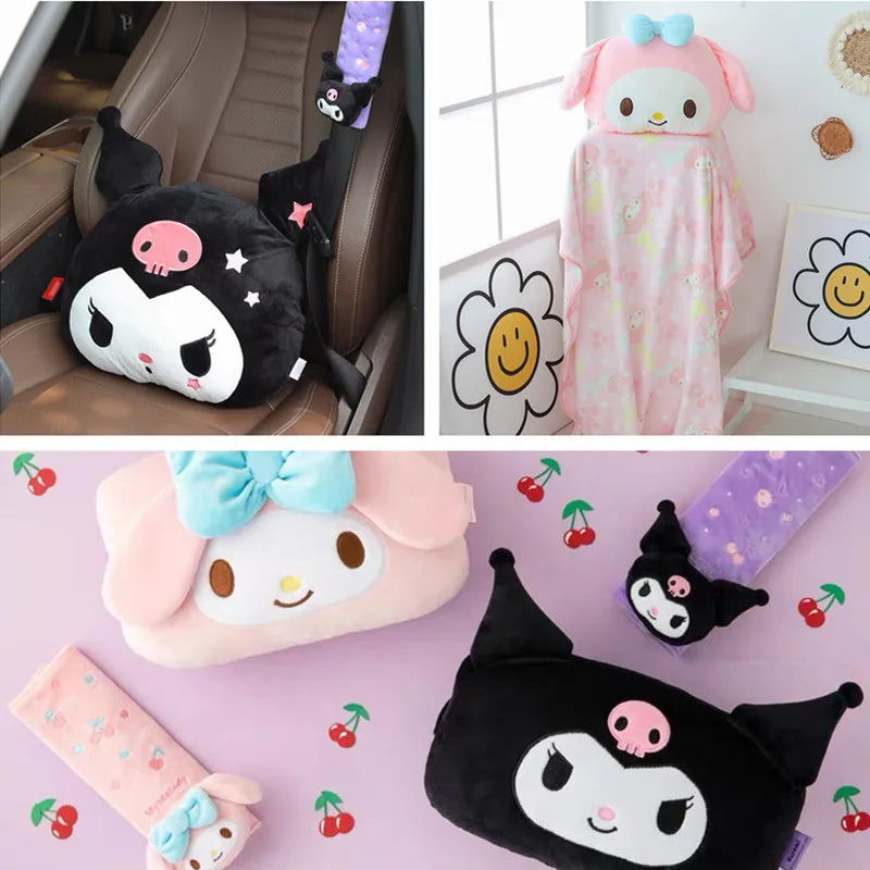 

Плюшевый Автомобильный подголовник Sanrioes из аниме Kuromi My Melody, подушка для шеи, аксессуары для автомобиля, мягкий плюшевый ремень безопасности...