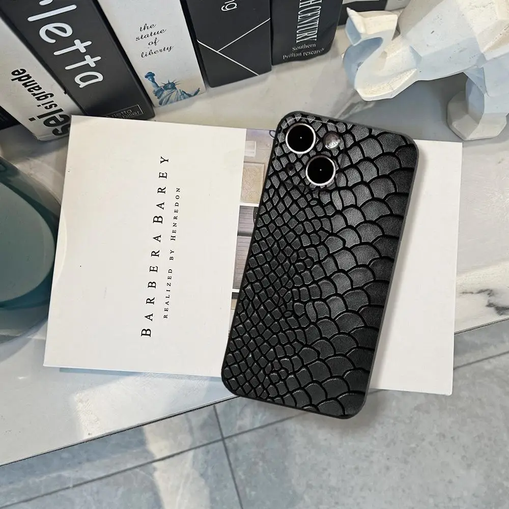 Фото Чехол HYBXAXC из мягкого TPU черного цвета для iPhone 15 14 13 12 11 Pro Max XS XR X 8 7 SE, премиум-класс, имитация змеиной кожи №3
