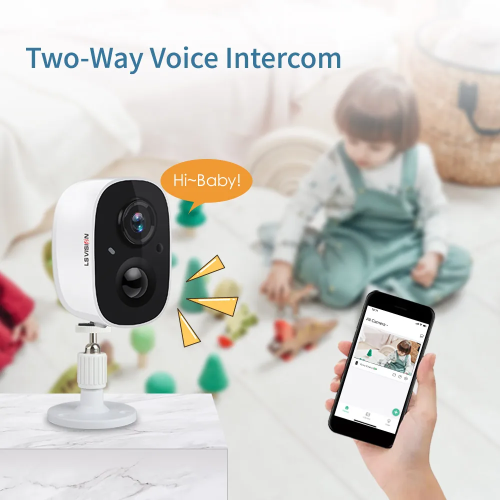 LSVISION 1080P WiFi камера для наружного применения с солнечной батареей и беспроводным подключением, обеспечивающая безопасность, разрешением 2 МП, панелью HD, детекцией PIR движения.