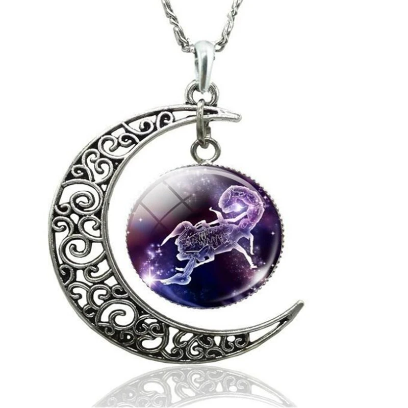 12 созвездий ожерелье знаки зодиака кабошон стеклянный полумесяц подвеска