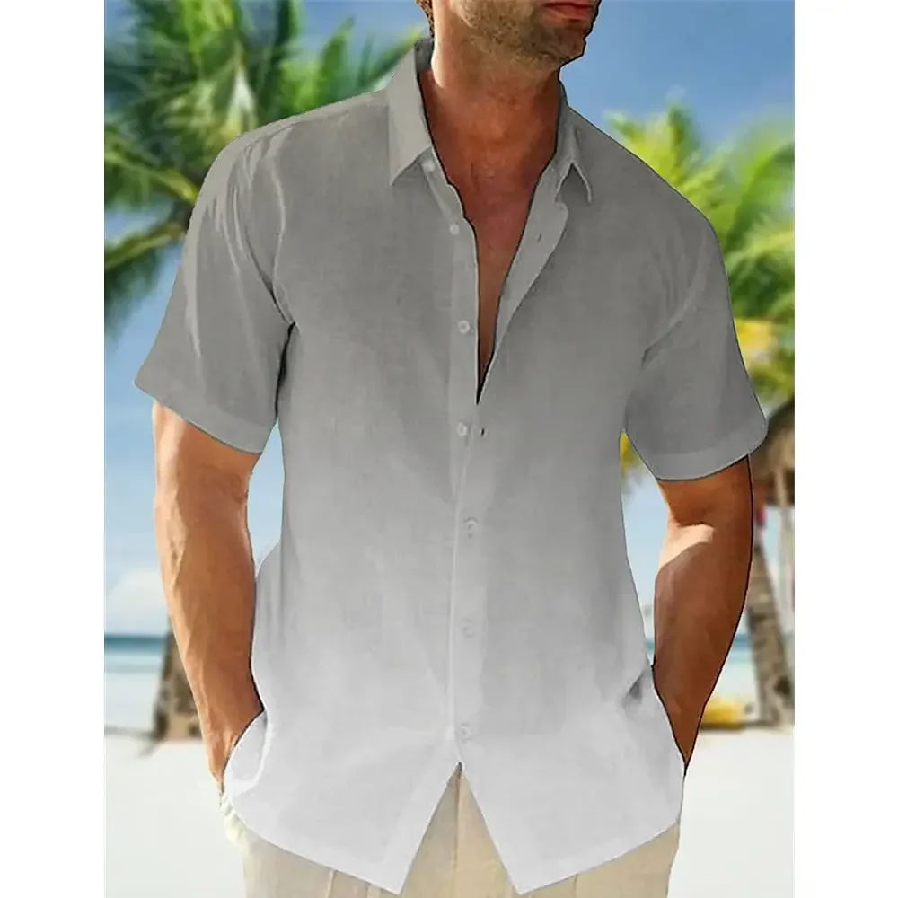 

2023 Men's Shirts Summer Short Sleeve Tops Solid Color Print