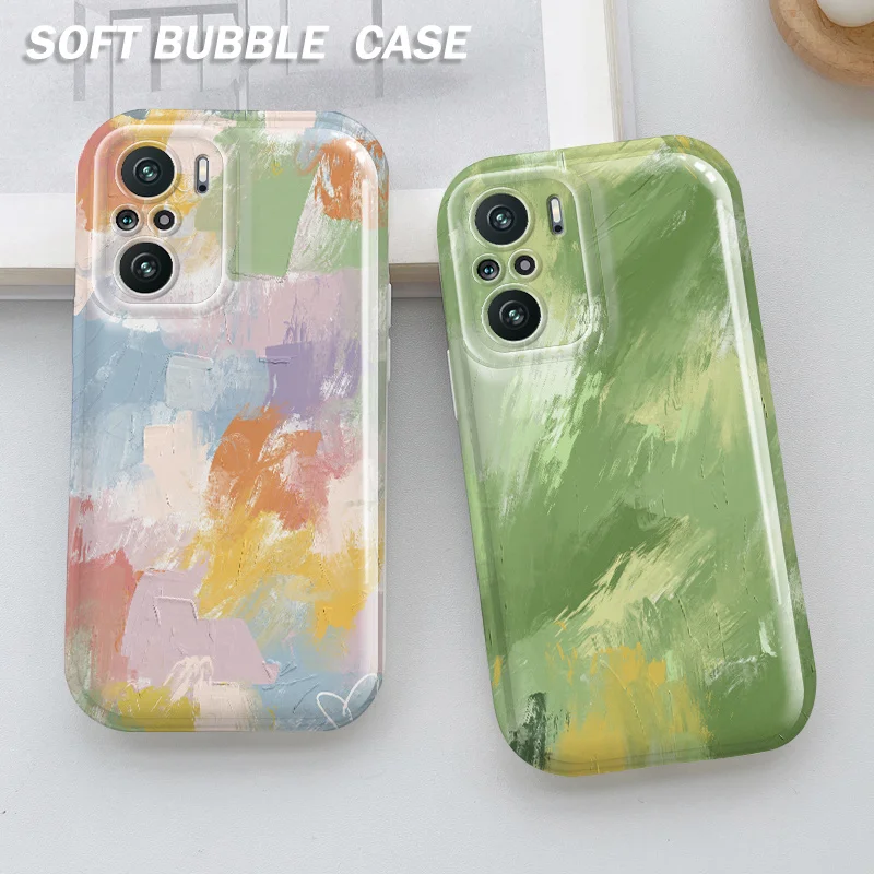 

Oil Painting Bubble Glossy Air Cover For Redmi K40 K30 Pro Zoom Plus Ultra K30i 5G Racing 11i Mi 11X Pro Poco F3 F2 Pro X2 Case