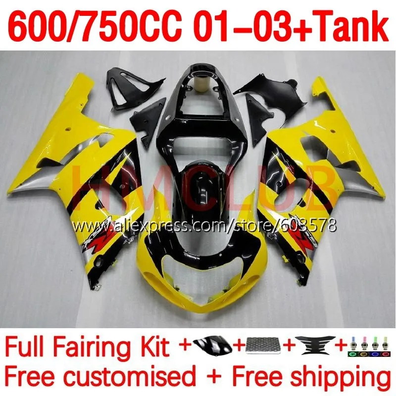 

+ Впрыск бака для SUZUKI GSXR 750 600 CC GSXR600 K1 GSXR750 желтый запас 01 02 03 GSXR-600 2001 2002 2003 обтекатель OEM 179No.1