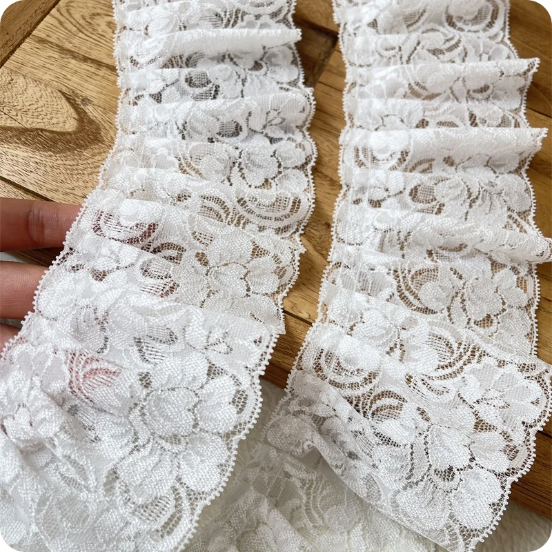 

3Meters/lot 8cm wide white high quality ruffle lace trims flower lace ribbon decoration fold accessories SC541