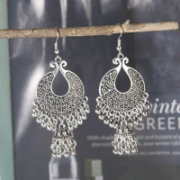 2022 new ethnic silver color carving drop earrings women vintage alloy piercing tassel dangle earrings indian jewelry pendant