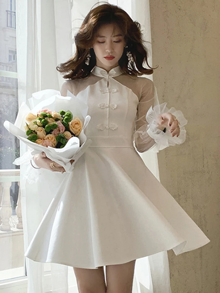 

Fashion korean style women elegant dress new arrival summer vintage mesh perspective white high quality sweet a-line dress
