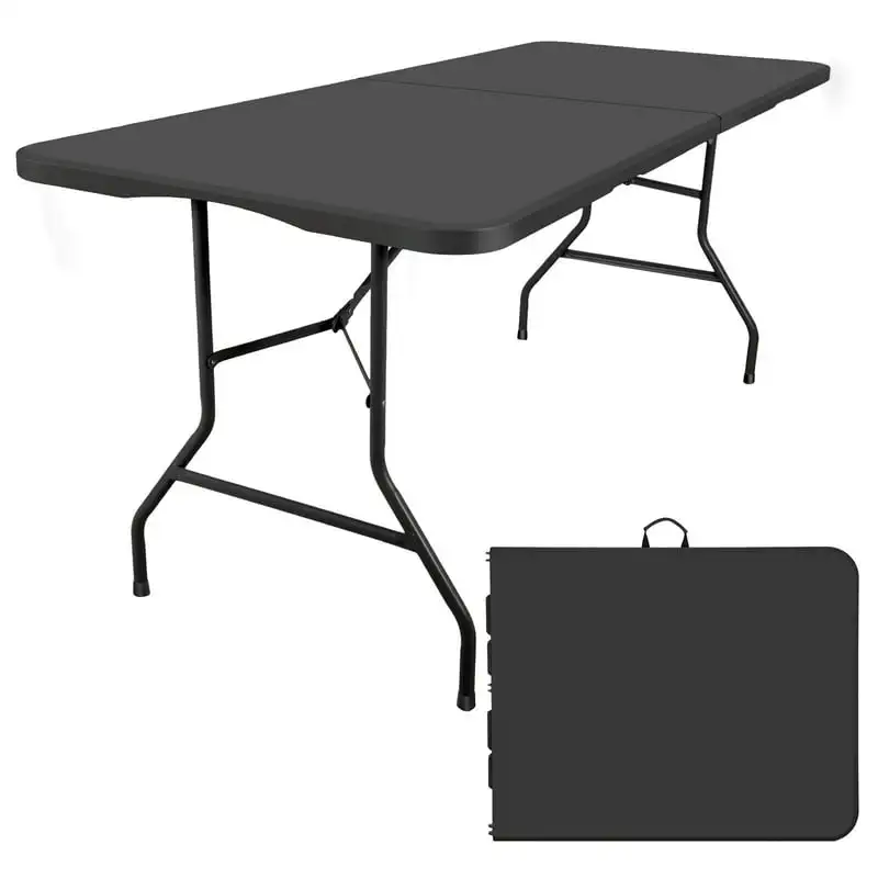 

6 ft Rectangular Black Plastic Folding Table