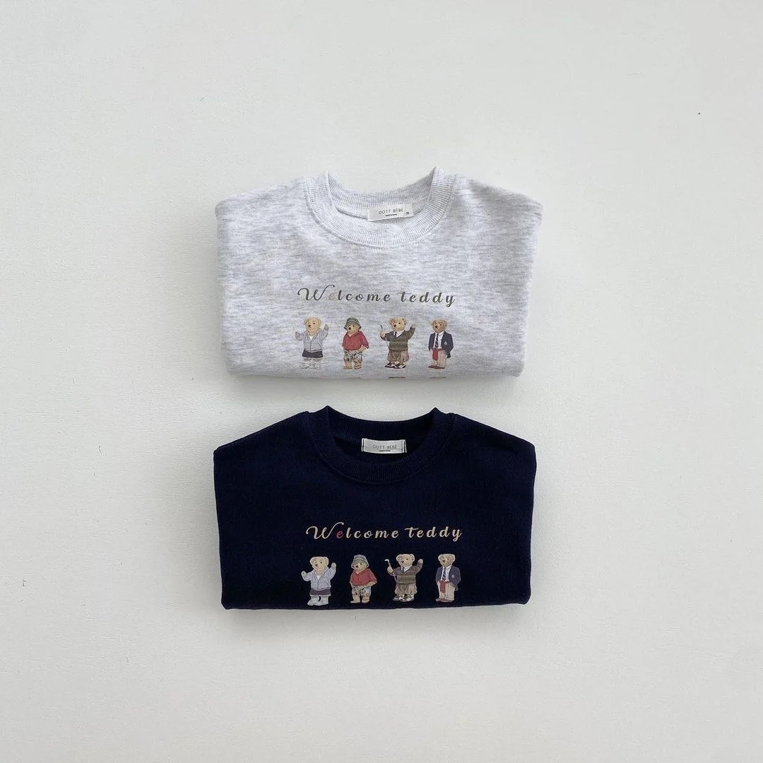 2022 New Baby Long Sleeve Sweatshirt Cute Bear Print Children Casual Sweatshirt Autumn Kids Boy Girl Cotton Pullover Tops