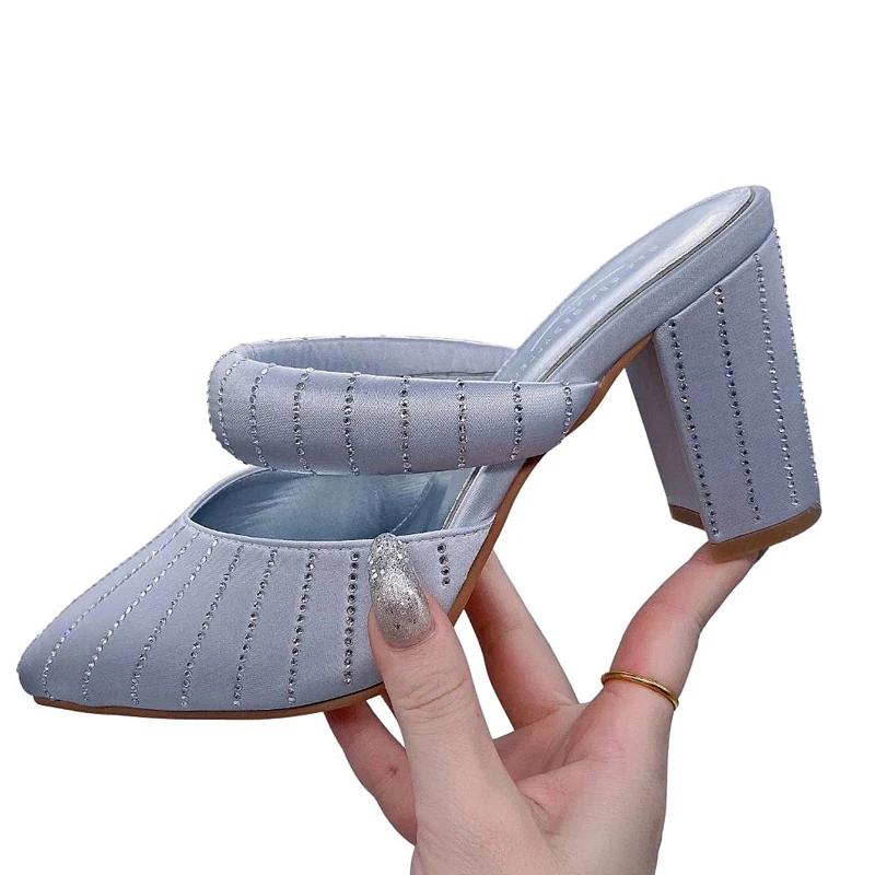 2023 High Heels Pointed Toe Stiletto Women's High Heels Fashion Ladies Wedding Banquet Sequin Striped Women's Shoes Solid Color